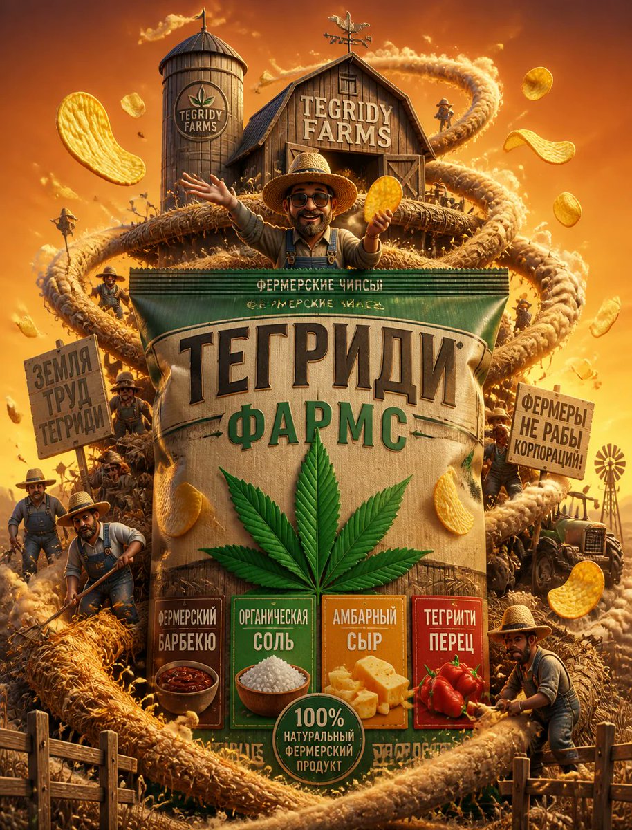 Tegridy Farms — бренд «ТЕГРИДИ ФАРМС» Ультра-детализированный постер чипсов «ТЕГРИДИ ФАРМС» в фе...