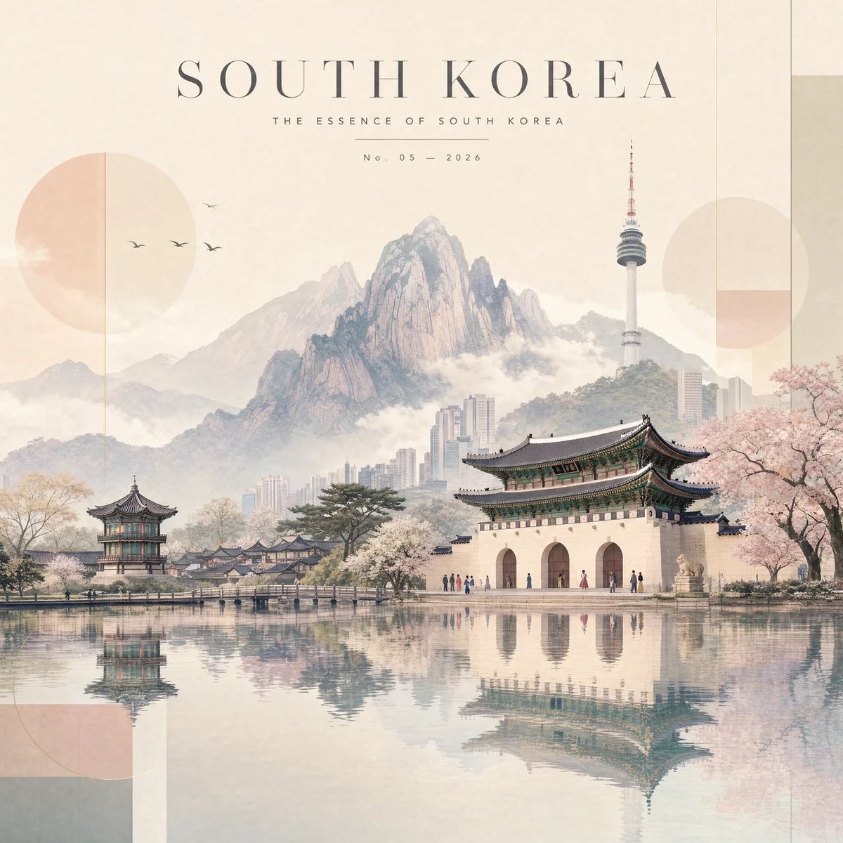 创作一幅高级的4:5竖版编辑风格旅行艺术作品，将[COUNTRY]转化为精致的极简景观。 [COUNTRY]的整体身份应呈现为一个无缝、梦幻的整体构图，而不是一系列彼此独立的物体。将该国最具标...