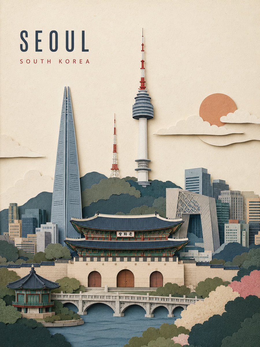 创建一张精致的竖版 3:4 旅行海报，以 {CITY} 为主题，采用手工分层剪纸地标拼贴风格。 仅使用城市名称。识别其所在国家、建筑特征、景观、视觉氛围，以及 3–4 个真正位于该城市的最具标...