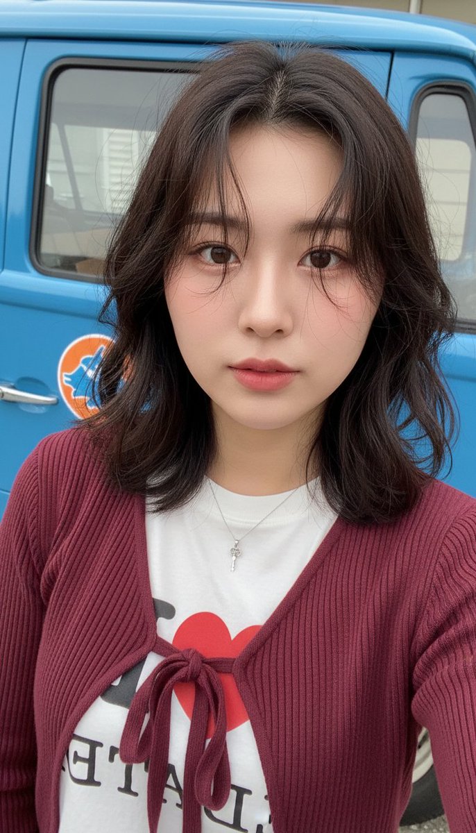 [Nano Banana Prompt] ar 9:16 一张写实风格的近距离自拍，主体是一位20岁出头的年轻东亚女性，拍摄角度略高于视线。她拥...