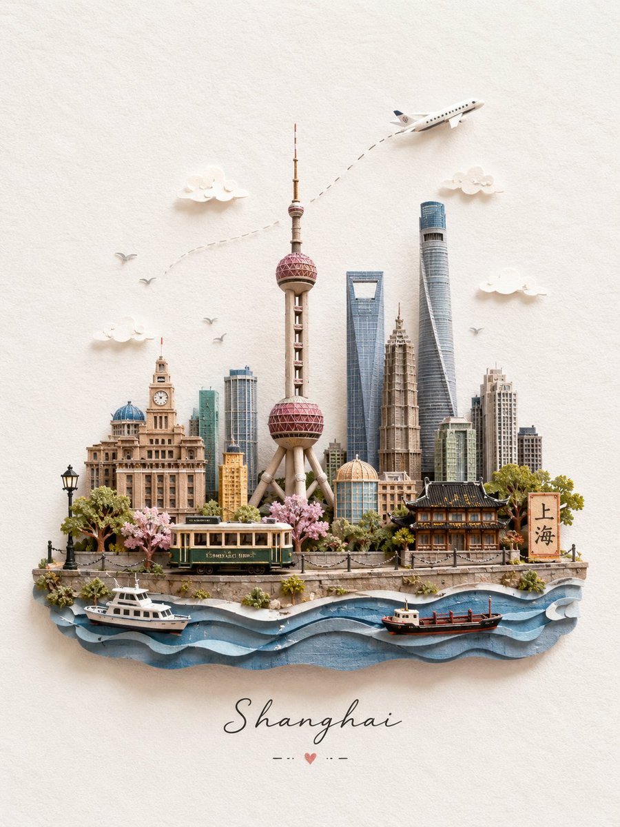 创作一幅迷人的 3D 微型纸艺旅行插画，主题为 [DESTINATION]，设计成一张精致的手工旅行明信片。仅使用目的地名称来标识地点，然后将最...