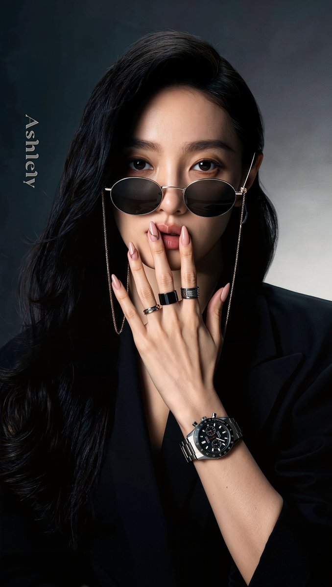[Kling 01 提示词] ar 9:16 2K 一张高度精细的电影级影棚人像,拍摄一位美丽的年轻东亚女性,名叫 Ashley,二十五六岁,留着长直略带波浪的黑色头发,头发垂落在肩膀上并部分...