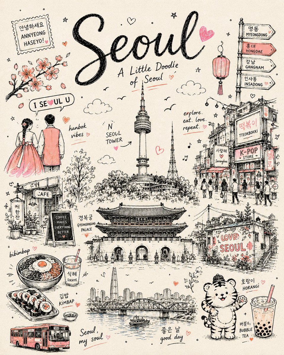 为 [CITY, COUNTRY] 创作一张竖版 4:5 的极简涂鸦旅行海报，以 [ICONIC LANDMARK] 作为中心主插图。 整幅场景用简洁、富有表现力的黑色手绘墨线绘制，如同艺术家...