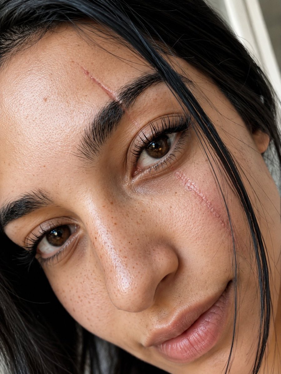 创作一幅令人无法抗拒、极具吸引力的超写实特写肖像，画面中是一位天生丽质的年轻女子，制造出瞬间“停下滑动”的强烈反应。 镜头极度贴近她的面部，捕捉她深棕色双眸中令人着迷的温暖，将其作为无可争议的...