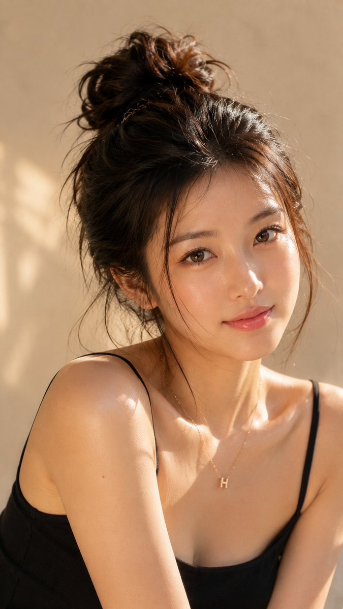 GPT Image 2 on ChatGPT Prompt; 超写实的美丽人像摄影，镜头中是一位迷人的年轻东亚女性，肌肤自然水润、透亮发光，五官精致柔和。她温暖的棕色双眸神采奕奕、引人入胜，搭...