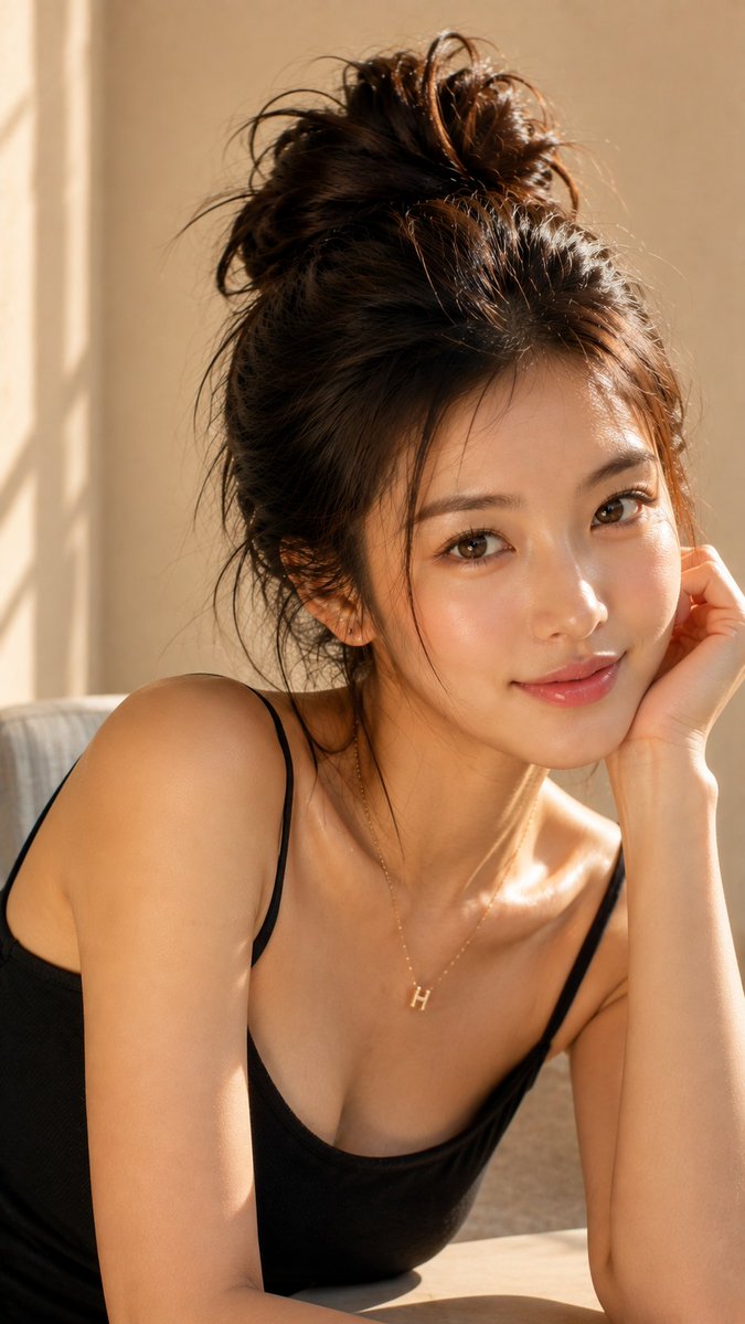 GPT Image 2 on ChatGPT Prompt; 超写实的美丽人像摄影，镜头中是一位迷人的年轻东亚女性，肌肤自然水润、透亮发光，五官精致柔和。她温暖的棕色双眸神采奕奕、引人入胜，搭...