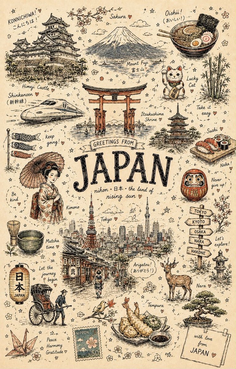 创作一张迷人的竖版 4:5 涂鸦艺术旅行海报，以[COUNTRY]为特色，打造一个异想天开的手绘世界。 用数百个俏皮可爱的黑色墨水小涂鸦填满整个...