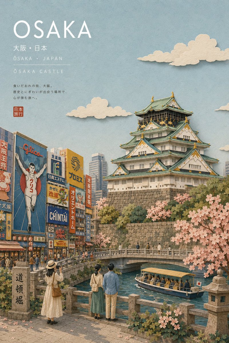 使用 GPT image 2 创建 提示 ↓ 为 {{CITY_NAME}} 创作一张高级插画旅行明信片，采用精致的日本旅游杂志美学风格。 自动研究并确定该城市的所属国家、本地语言名称、最具标...
