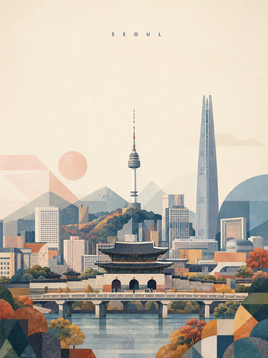 创作一张精致的竖版 3:4 旅行艺术海报,以 [DESTINATION] 为主题,设计为当代高雅美术印刷品。 核心概念 地标 70% + 几何抽象 30% 首先清晰地描绘该目的地最具标志性的地...