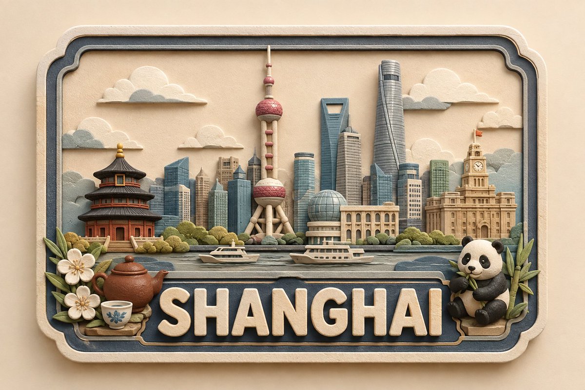 为 [LOCATION] 制作一款高级、可爱、手工感的 3D 纸艺与软陶目的地铭牌，作为统一全球收藏系列的一部分。 构图与几何：在归一化 100...