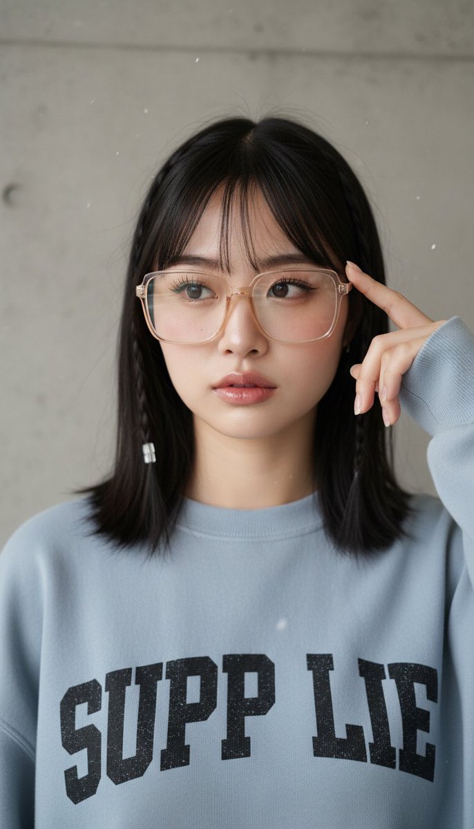 [Nano Banana 提示词] ar 9:16 一张年轻东亚女性的特写肖像，皮肤白皙，妆容柔和自然，颧骨上有淡淡的粉色腮红，睫毛分明，嘴唇呈...