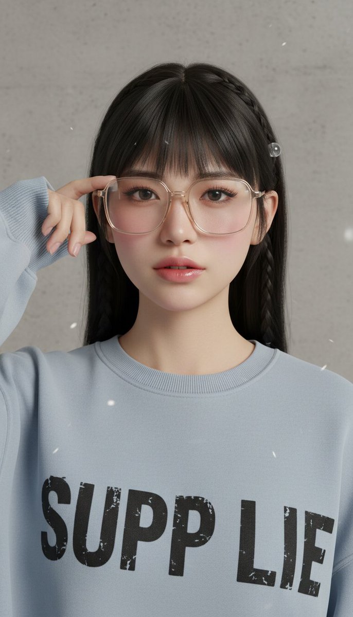 [Nano Banana 提示词] ar 9:16 一张年轻东亚女性的特写肖像，皮肤白皙，妆容柔和自然，颧骨上有淡淡的粉色腮红，睫毛分明，嘴唇呈现光泽的浅粉色。她留着齐肩的黑色直发，柔软的刘海...