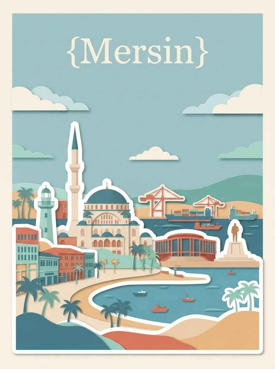创作一幅极简编辑风格的旅行海报，主角为 [CITY, TURKEY]，灵感来自现代剪纸拼贴与手工旅行插画。使用温暖的奶油色/米白色纹理纸张背景，并采用干净的矩形海报构图。在顶部，以大号、优雅、...