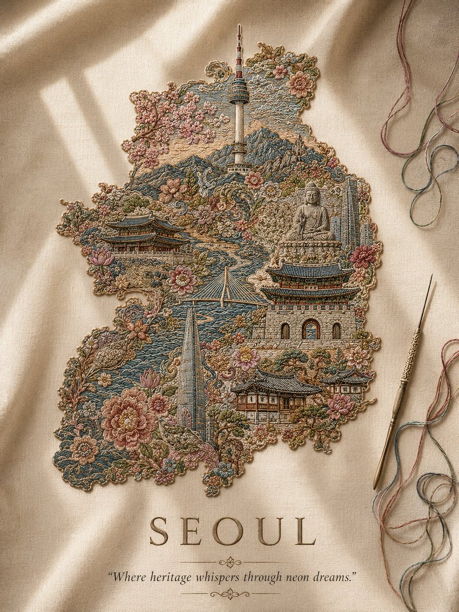 创作一幅令人惊叹的纵向奢华旅行艺术作品,宽高比为3:4,以精美手工刺绣的克什米尔索兹尼(Sozni)刺绣工艺,完整呈现[CITY/COUNTRY](城市/国家)的可识别轮廓剪影。 整个剪影应以...