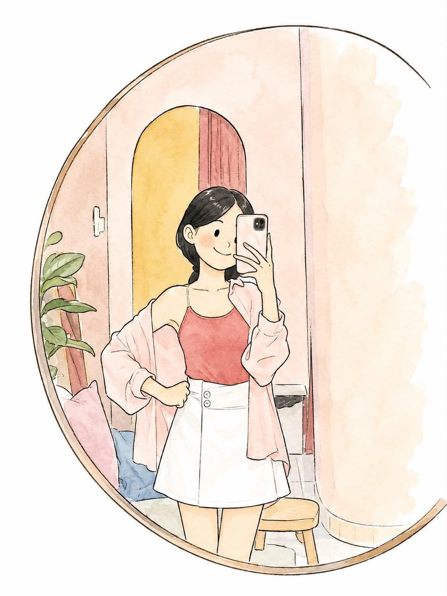 奇思妙想的水彩绘本插画，画面中的[CHARACTER]（角色）摆出[POSE]（姿势），身穿[CLOTHING]（服装），面带温柔微笑，有着小小...