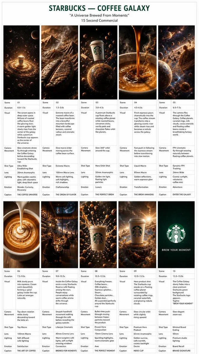 创作一部 15秒 超写实好莱坞商业广告，片名为《STARBUCKS — COFFEE GALAXY（星巴克 — 咖啡星系）》，副标题为《A Un...