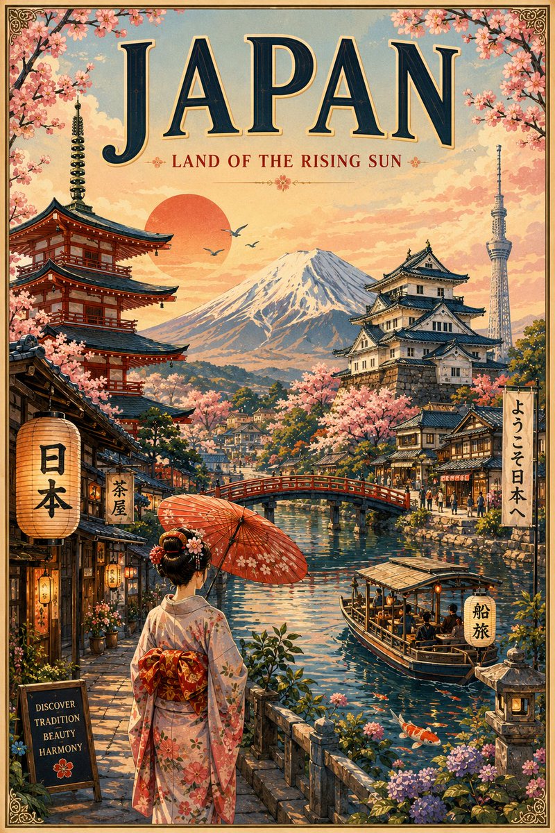 复古插画旅行海报 为 [DESTINATION] 创作一幅迷人的竖版插画旅行海报，灵感来自色彩缤纷的复古欧洲旅游海报、异想天开的童话故事插画以及经典的旅行明信片。 在顶部添加醒目优雅的大写排版...