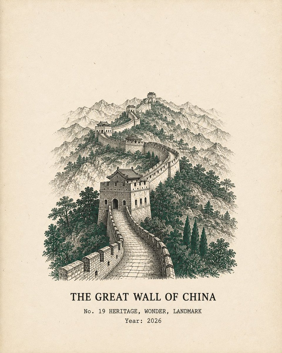 创作一幅精致的复古旅行海报插画，灵感来自中世纪建筑版画艺术。以 [LANDMARK]（地标）作为不容置疑的中央主体，采用高度精细的手绘黑色墨水线条勾勒，包含繁复的结构细节、细腻的交叉影线，以及...