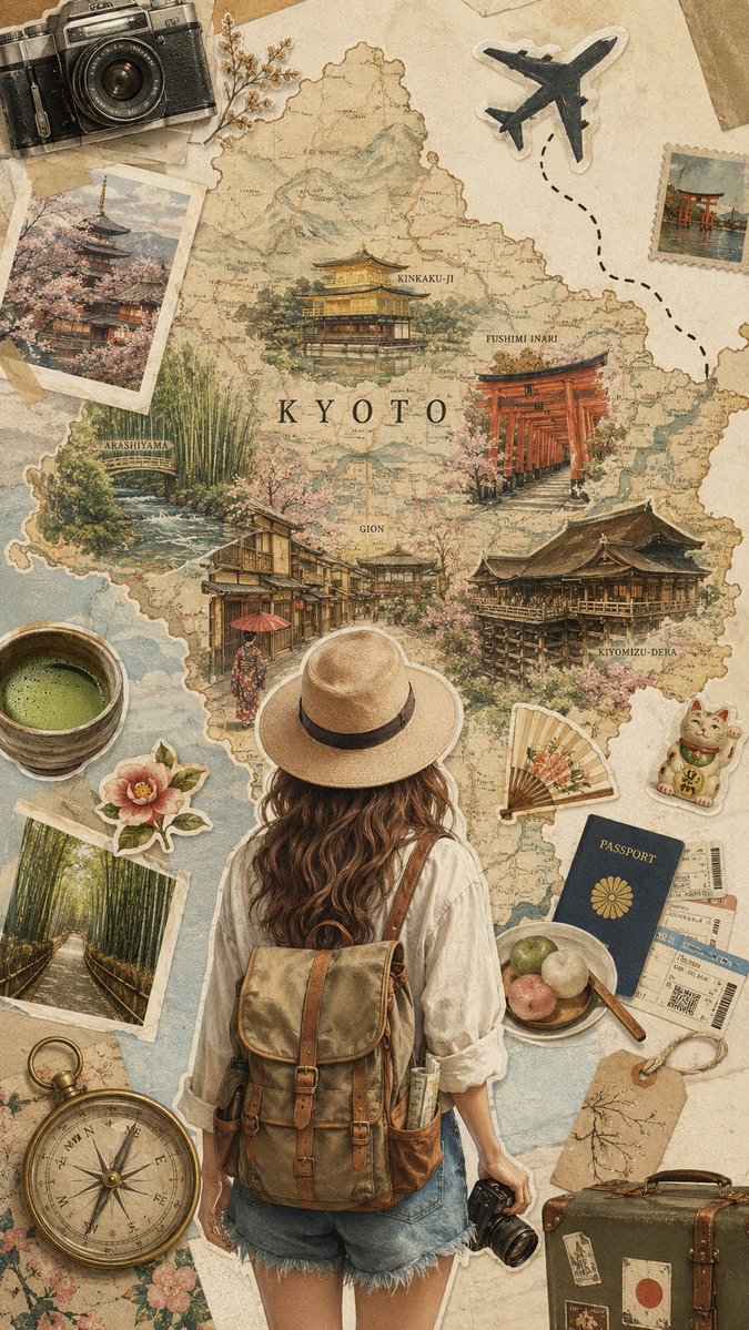 创作一幅精致的复古旅行拼贴海报，灵感来自[COUNTRY NAME]，采用竖版 9:16 构图。 以一幅纹理精美的大型复古[COUNTRY NAME]地图作为主背景，纸张为做旧的奶油色与褪色的...