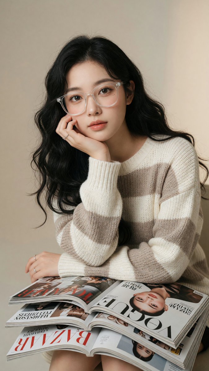 [Grok Imagine Prompt] ar 9:16 2K 画质 二十岁出头到中段的年轻东亚女性，白皙瓷器肌带有柔和自然的光泽，大而杏仁状的棕色眼睛带有自然的双眼皮，长长的深色睫毛，柔和...