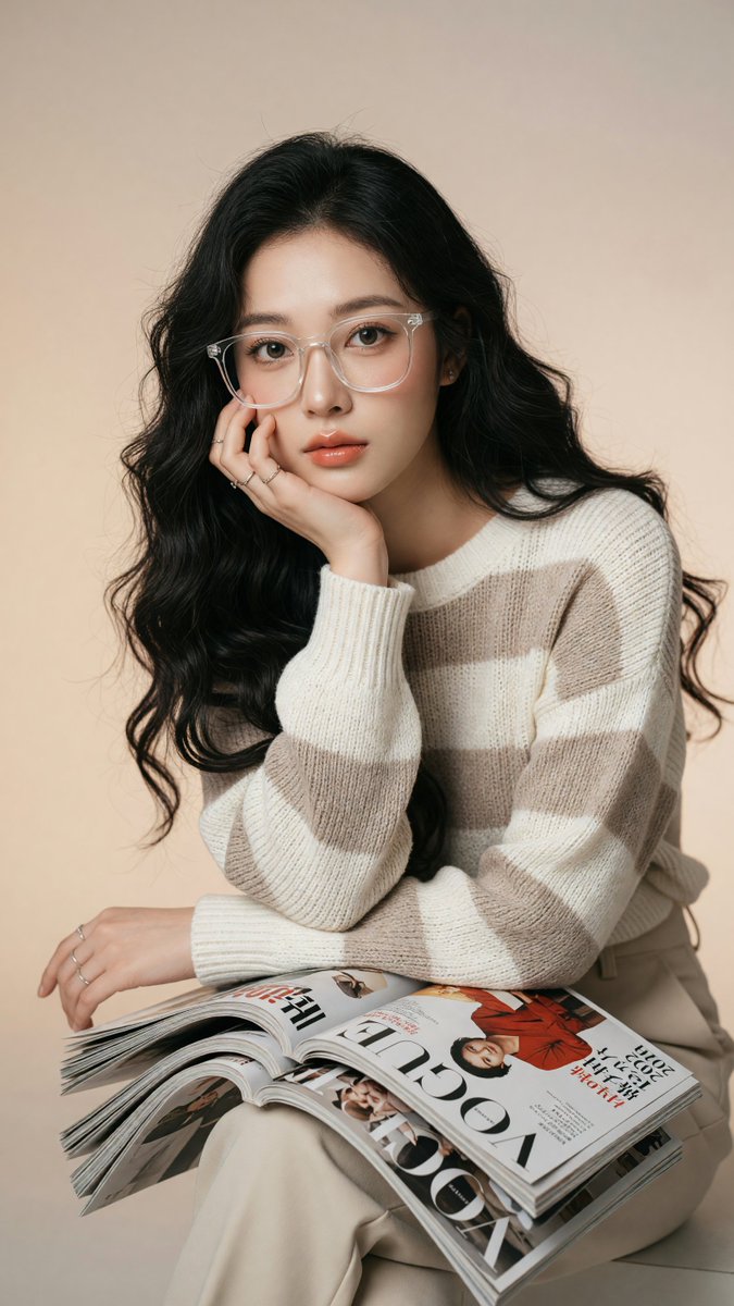[Grok Imagine Prompt] ar 9:16 2K 画质 二十岁出头到中段的年轻东亚女性，白皙瓷器肌带有柔和自然的光泽，大而杏仁状的棕色眼睛带有自然的双眼皮，长长的深色睫毛，柔和...