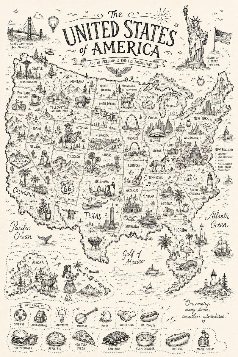 涂鸦国家插画 [COUNTRY NAME] 创作一幅迷人、高度精细的手绘涂鸦插画，主题为 [COUNTRY NAME]，风格如同异想天开的插画式...