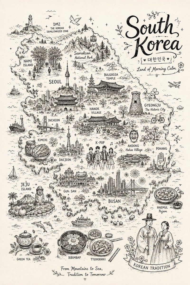 涂鸦国家插画 [COUNTRY NAME] 创作一幅迷人、高度精细的手绘涂鸦插画，主题为 [COUNTRY NAME]，风格如同异想天开的插画式旅行地图。以该国家可辨识的轮廓/形状作为主构图，...