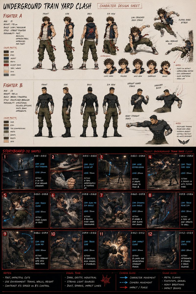 GPT image 2 提示词 —— 为一部名为《Underground Train Yard Clash》(地下列车场冲突) 的原创高燃动作短...