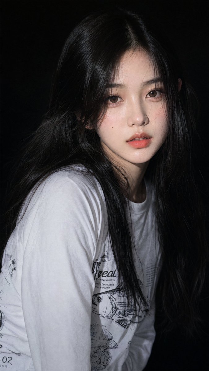 [GPT Image 2 提示词] ar 9:16 4K 高 特写肖像,一位美丽的年轻东亚女性,一头长直柔顺的乌黑亮发披散在肩上,部分遮住脸颊一侧,几缕自然柔和的碎发修饰脸型,瓷白肤色透出自然...