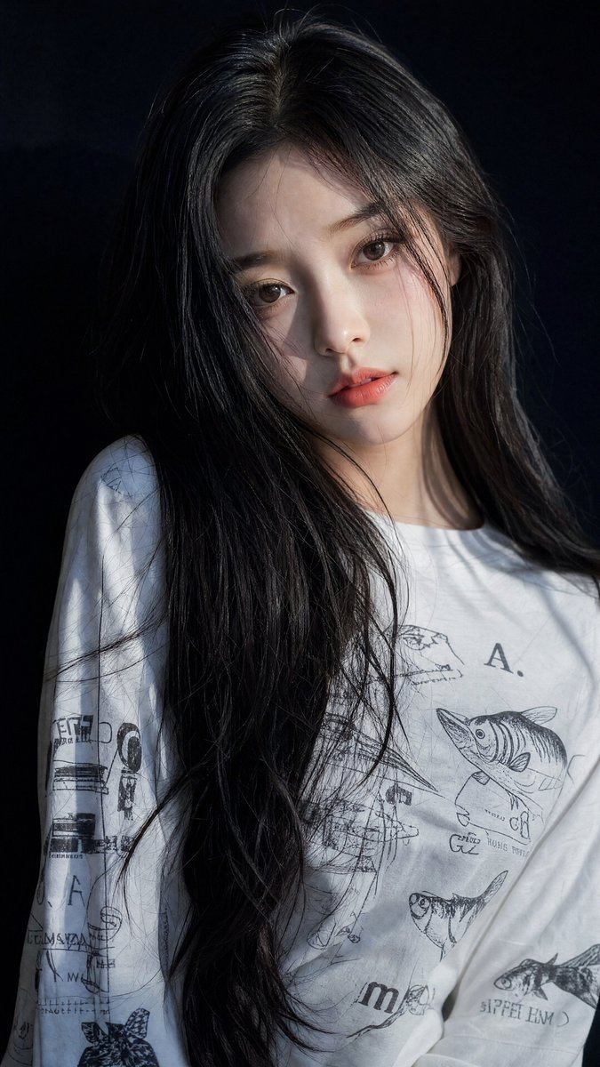 [GPT Image 2 提示词] ar 9:16 4K 高 特写肖像,一位美丽的年轻东亚女性,一头长直柔顺的乌黑亮发披散在肩上,部分遮住脸颊一侧,几缕自然柔和的碎发修饰脸型,瓷白肤色透出自然...
