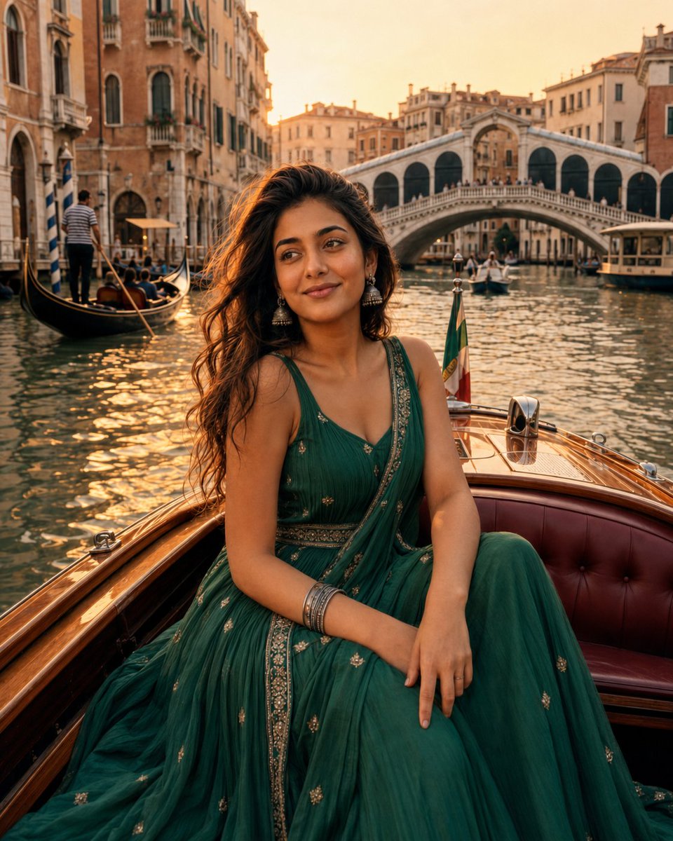 威尼斯黄金时刻，裹着一缕印度风情。🇮🇹✨ 有些旅程之所以令人难忘，不是因为你去了哪里，而是因为那个瞬间以多么美好的方式与你相遇。 ✨ 由 GPT...
