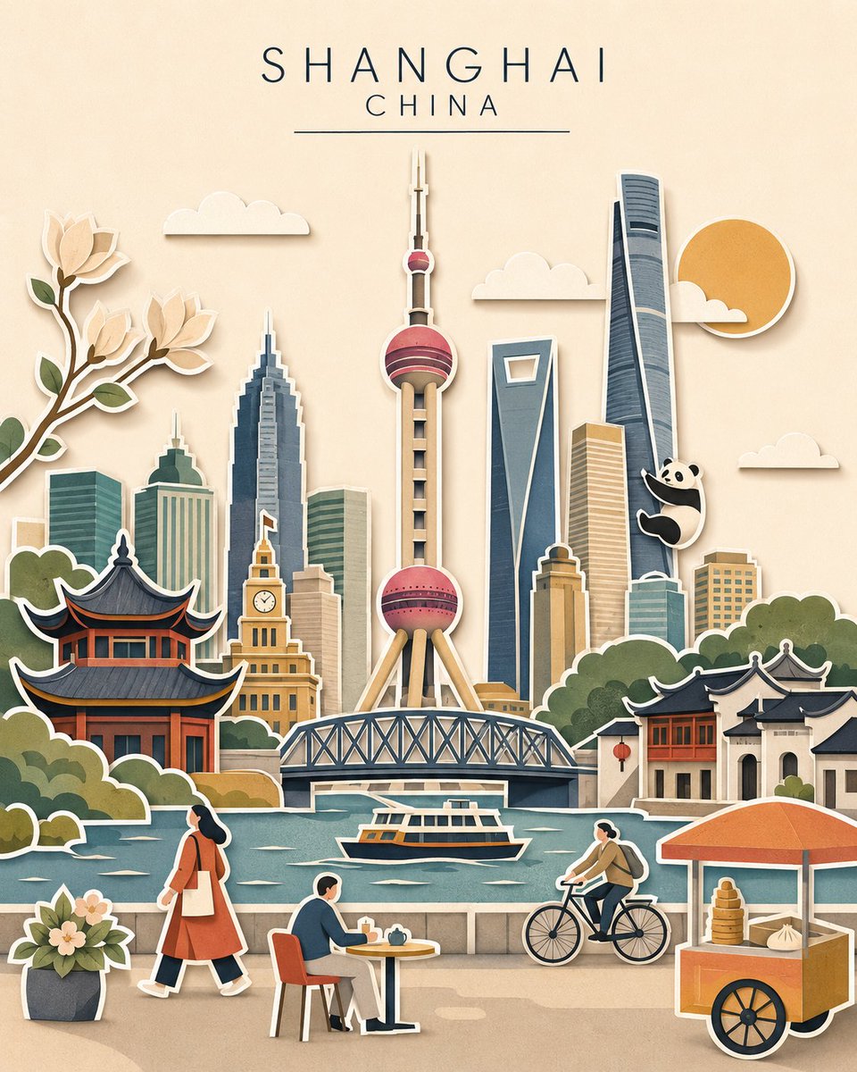 画面比例：4:5 — 竖版人像构图 为 [CITY]（城市）、[COUNTRY]（国家）创作一张高端竖版 4:5 分层剪纸拼贴 × VOX 风格...