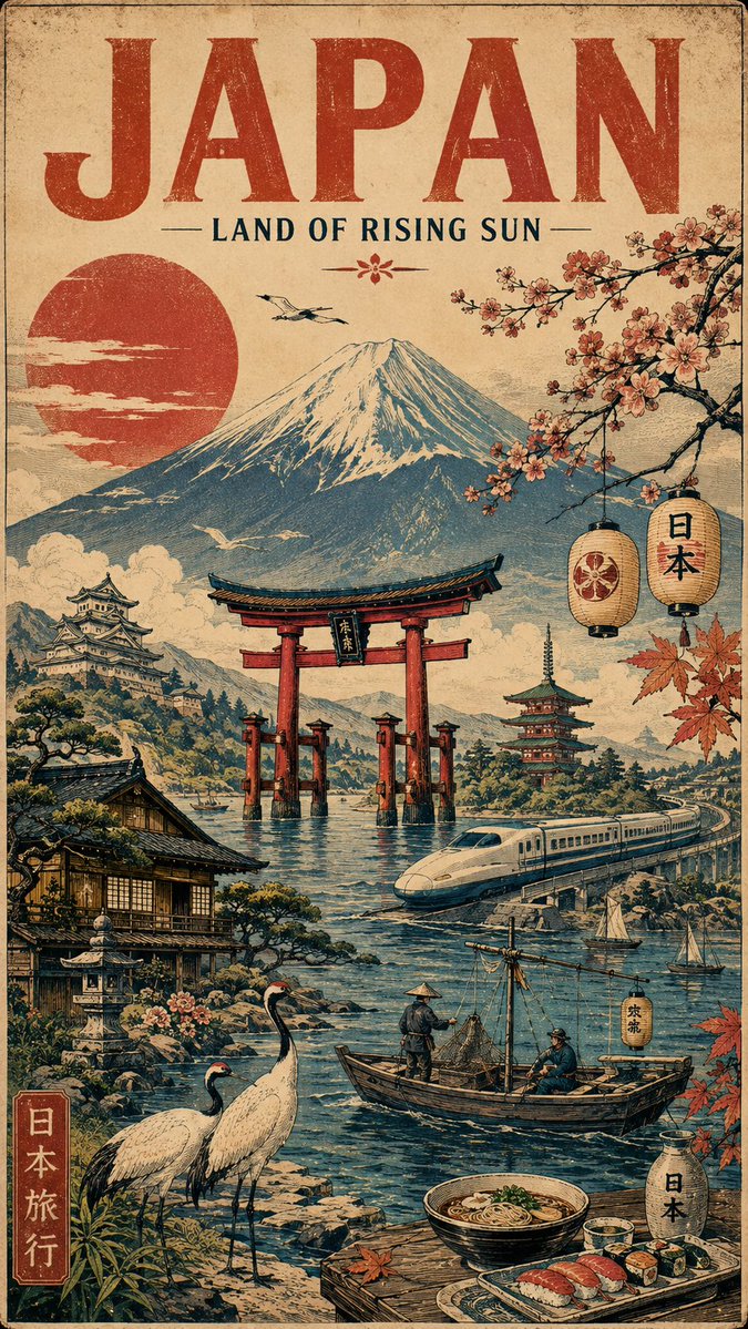 创作一张复古手工绘制的旅行海报，致敬 [COUNTRY / DESTINATION]，以诗意视觉拼贴的方式呈现，而非聚焦于单一地标。展现该目的地...