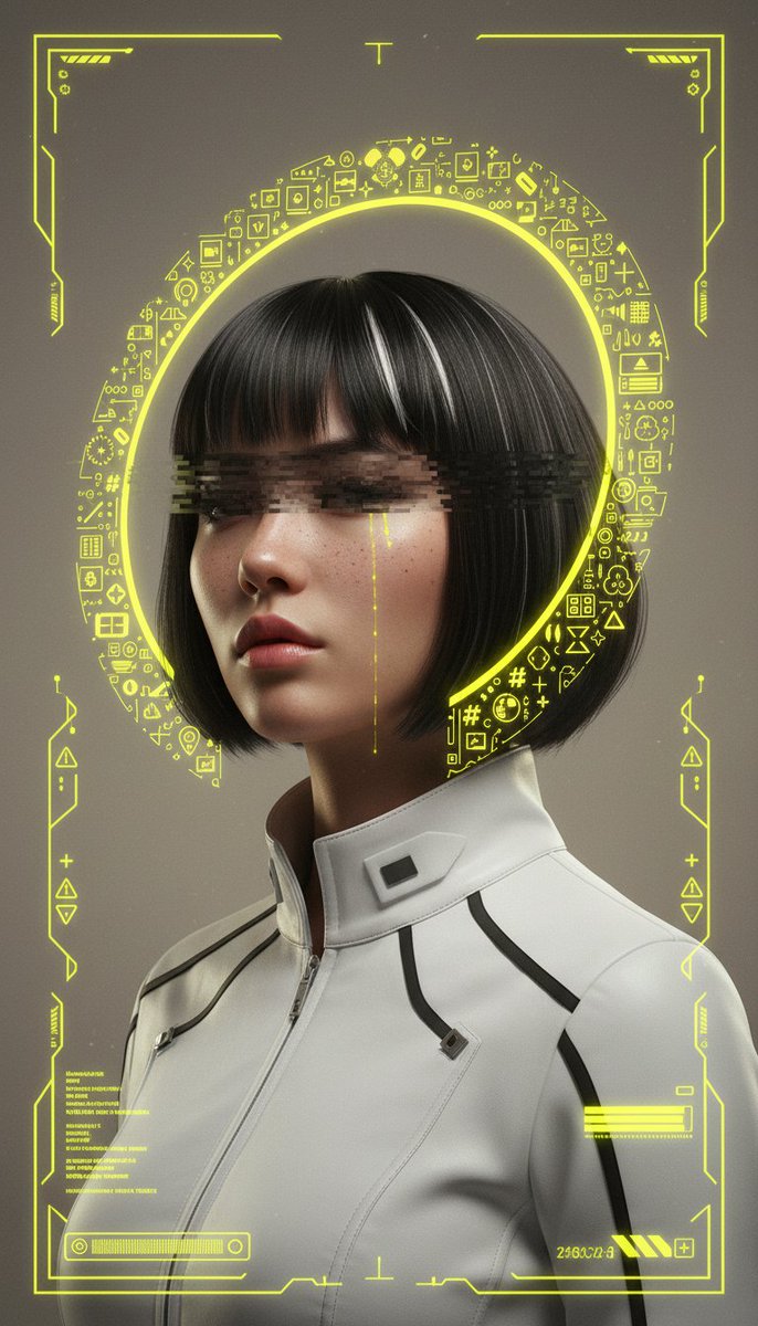 [Nano Banana Prompt] ar 9:16 创建一张高度精细的电影级赛博朋克人像海报，主体为一位年轻的东亚女性，留着黑色短波波头发...
