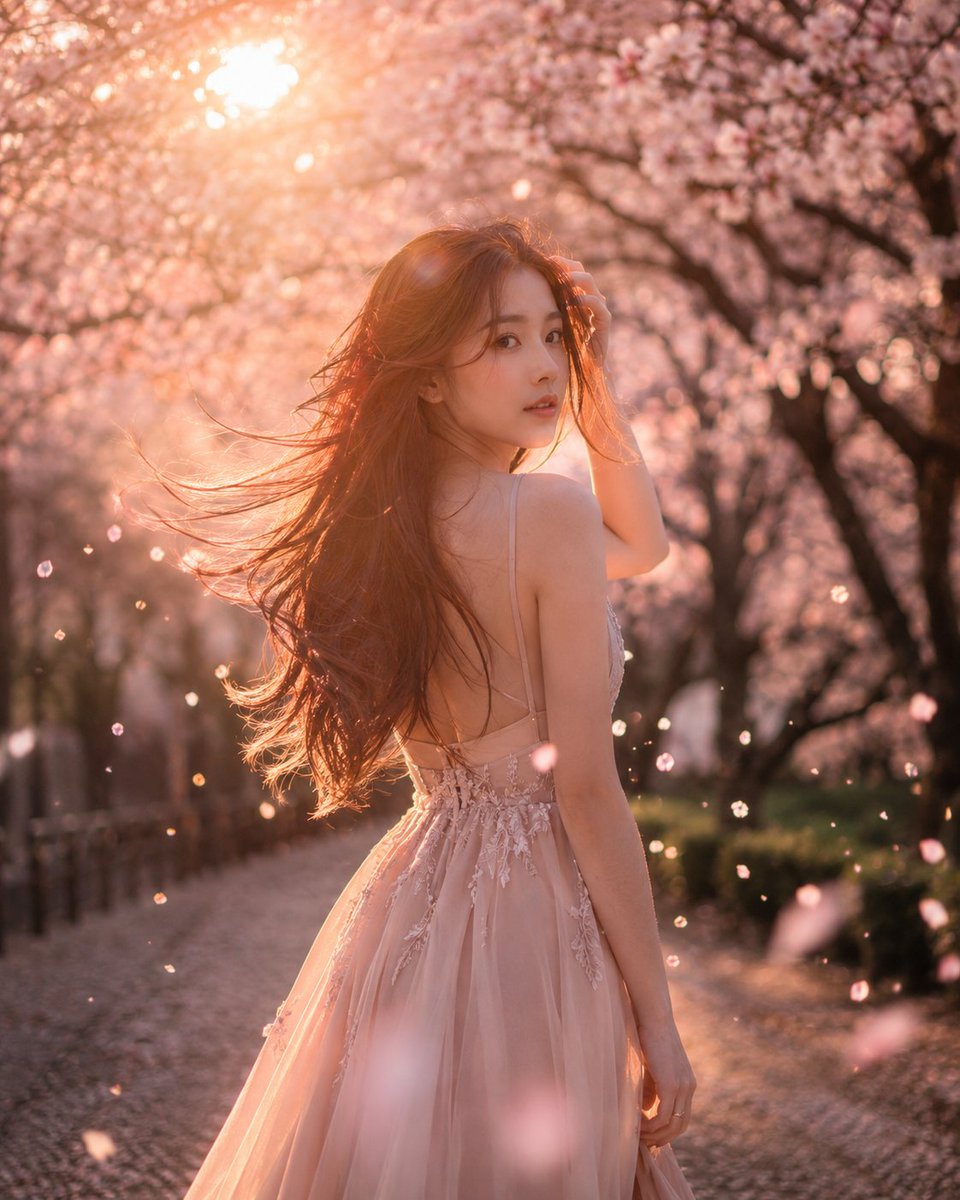 樱花树下的电影感春日人像, cinematic photography, romantic editorial, fashion photogr...