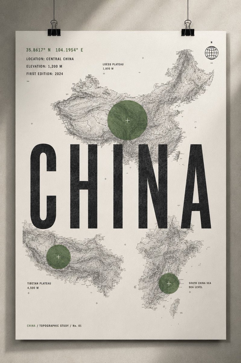 创作一幅精致的 4:5 竖版当代国家艺术海报,灵感源自瑞士平面设计、地形图、现代编辑类海报以及高端户外制图风格。 核心概念:通过地形、坐标与地理身份来呈现 [COUNTRY],而非地标或旅游意...