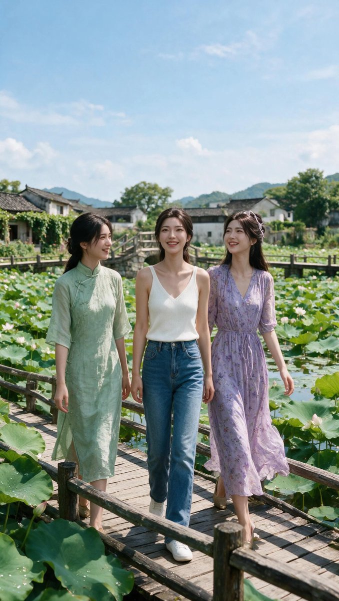 以参考图人物脸部五官为唯一身份锚点：三位成年亚洲女性（左边女性1参考图1图2图3，中间女性2参考图4图5图6，右边女性3参考图7图8图9图10）...