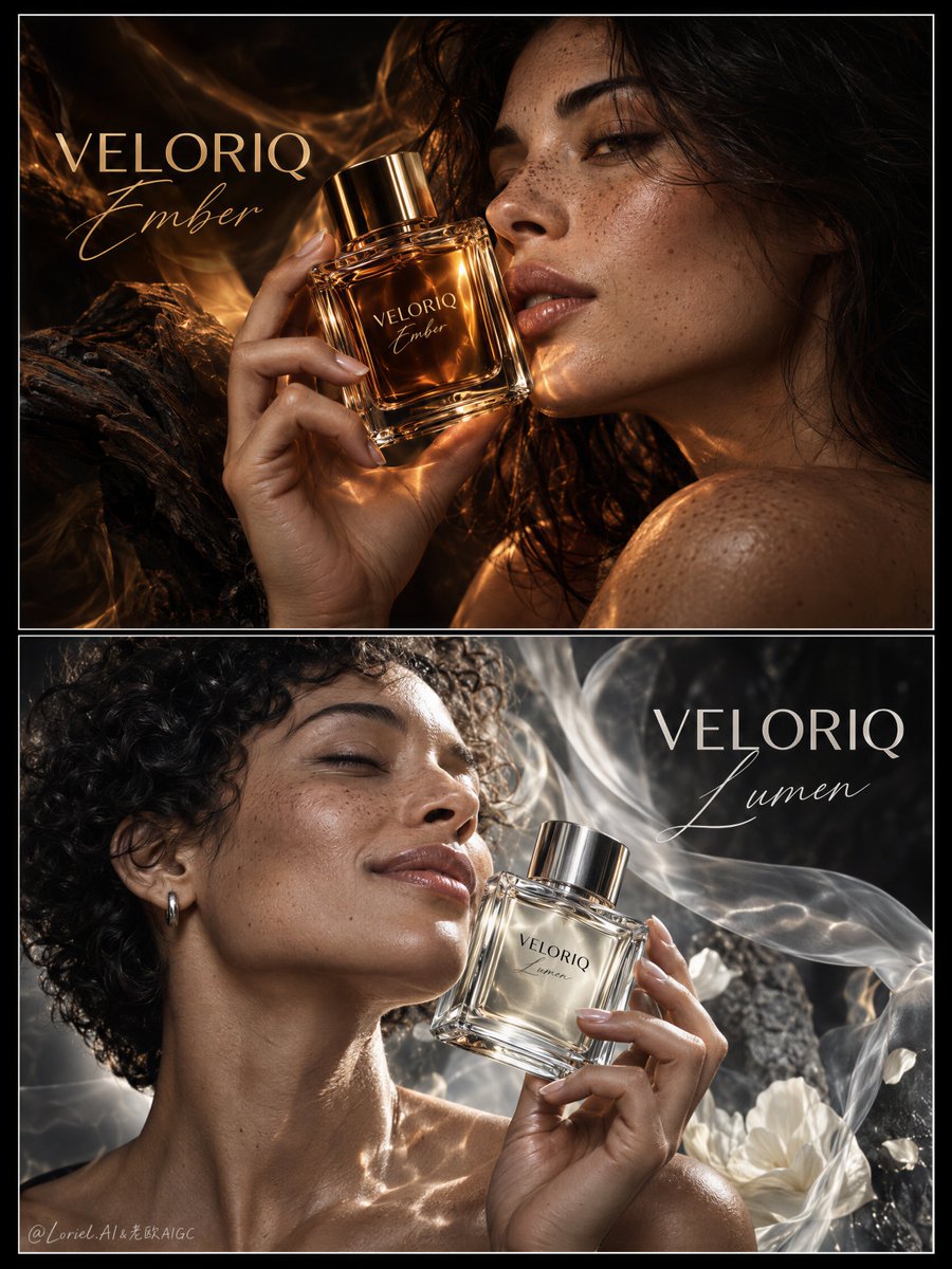 A dual-fragrance campaign needs one bottle logic and two different reali...