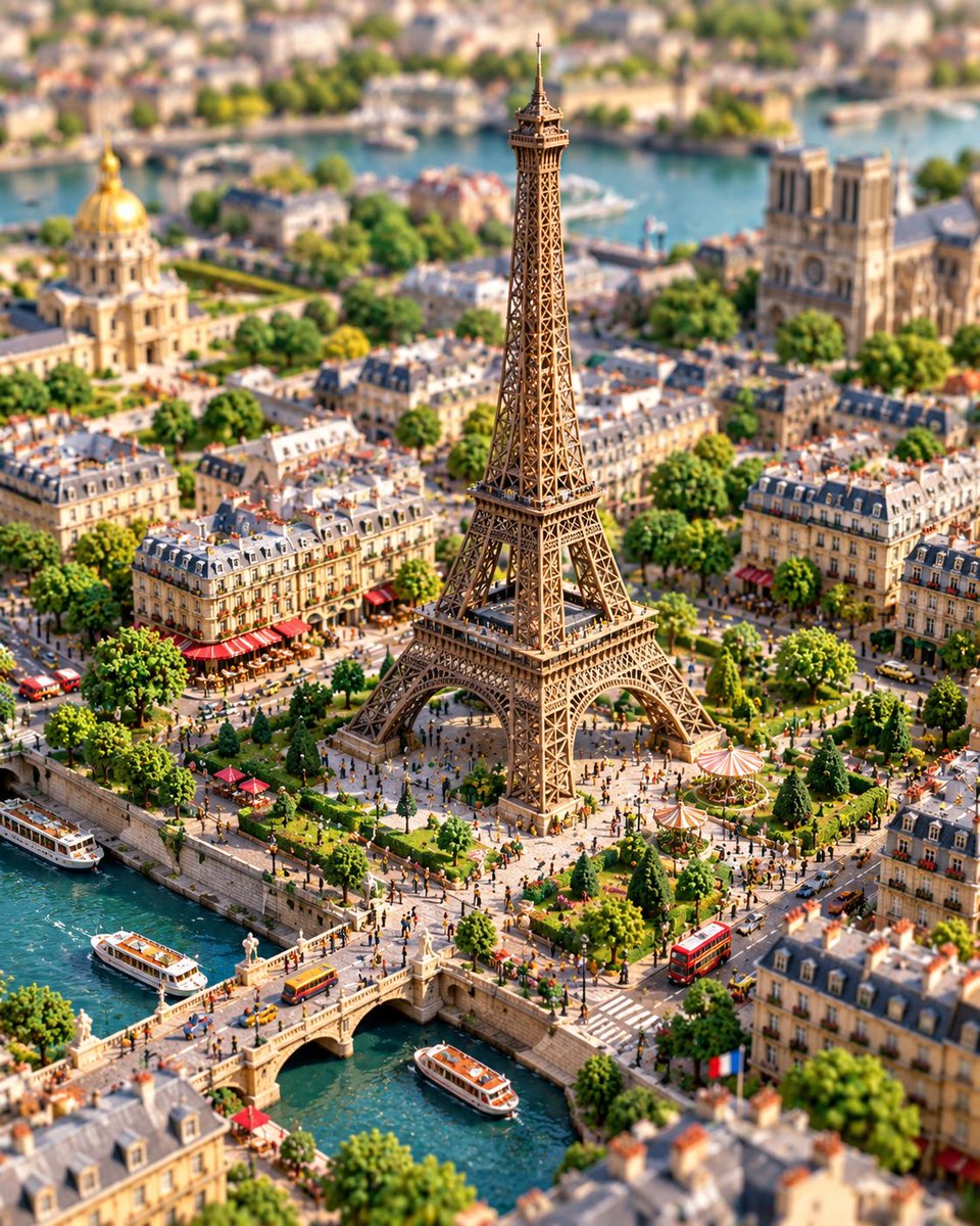 一个高度精细、充满奇趣的微型 3D 立体场景模型，[LANDMARK / ICONIC STRUCTURE] 作为一座微型活态城市中戏剧性的中心地标巍然矗立。请保留该地标一眼可辨的建筑造型、轮...