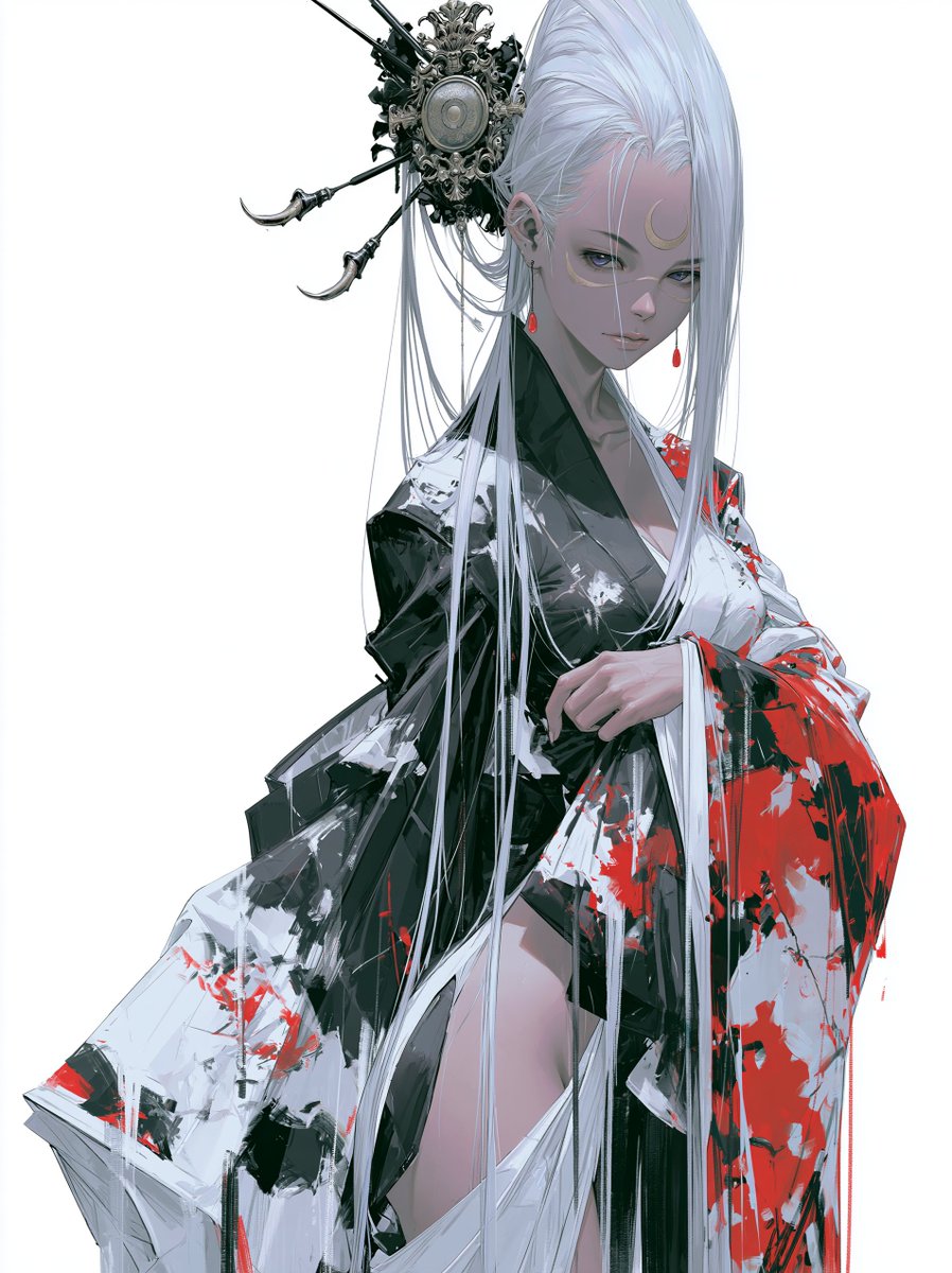 风格化概念艺术,绘画感 2.5D 插画风格,平面海报化色块,硬边笔刷形状,哑光水粉质感,无线条。二十岁出头的成年女性,空灵的月之君主美学,成熟锐...