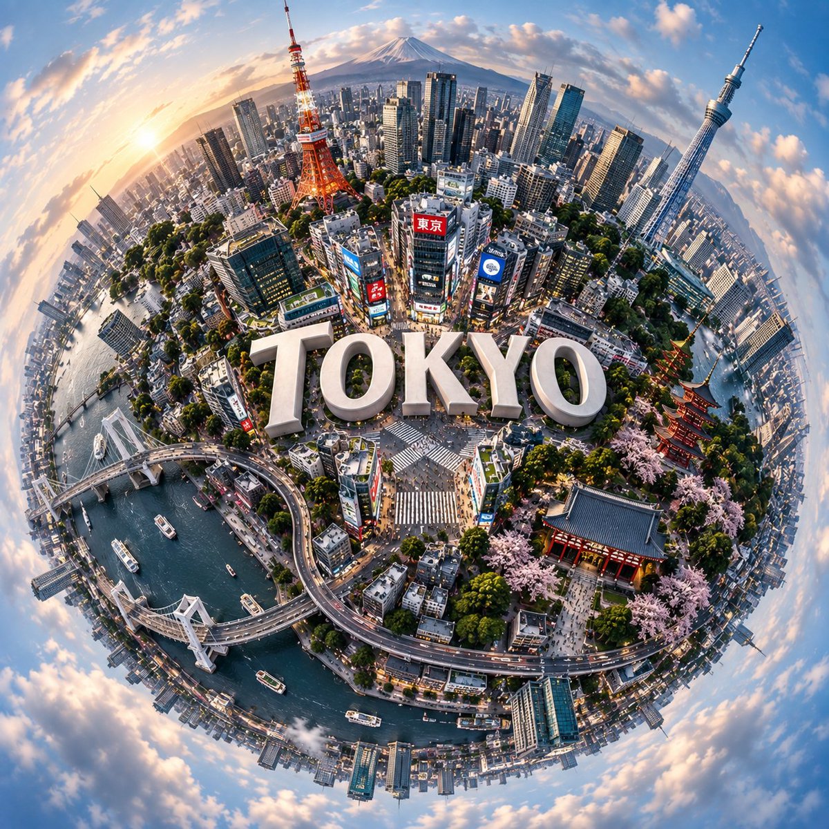 创建一个超现实主义的球形全景图，展现一座迷人的 [CITY NAME]，其最具标志性的地标建筑自然地环绕在一个微型行星般的表面上。整个城市应自然地包裹在球形景观之中，营造出令人惊艳的微型星球效...