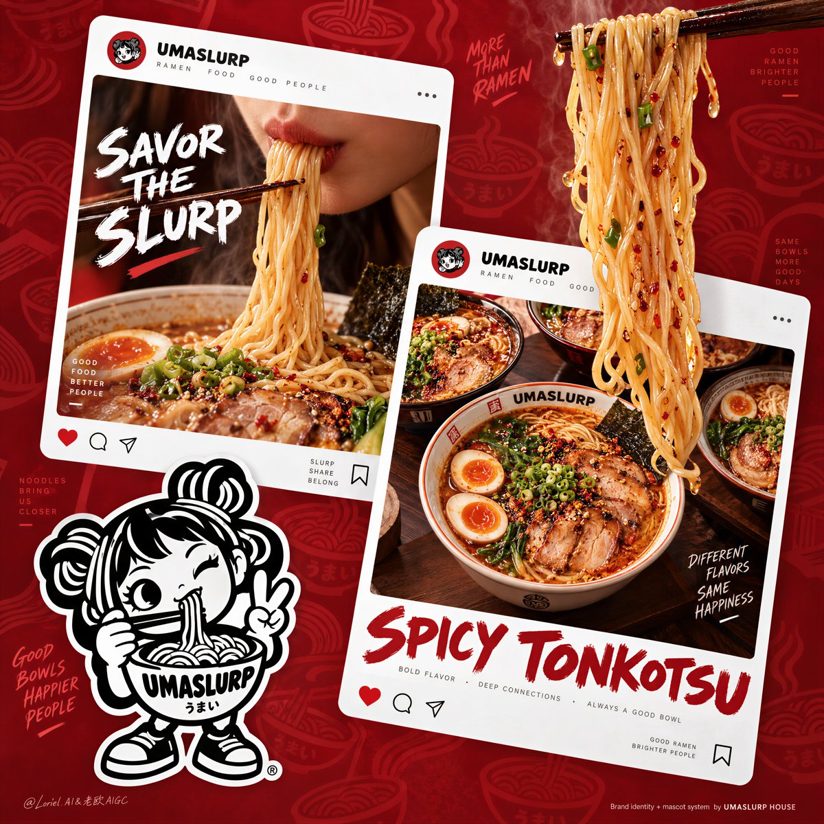 两张食物卡片不等于一场 campaign（营销战役）。可复用的视觉语法才算。 🪿 两张超大、倾斜的白色帖子卡片，使用同一账号名（handle），...