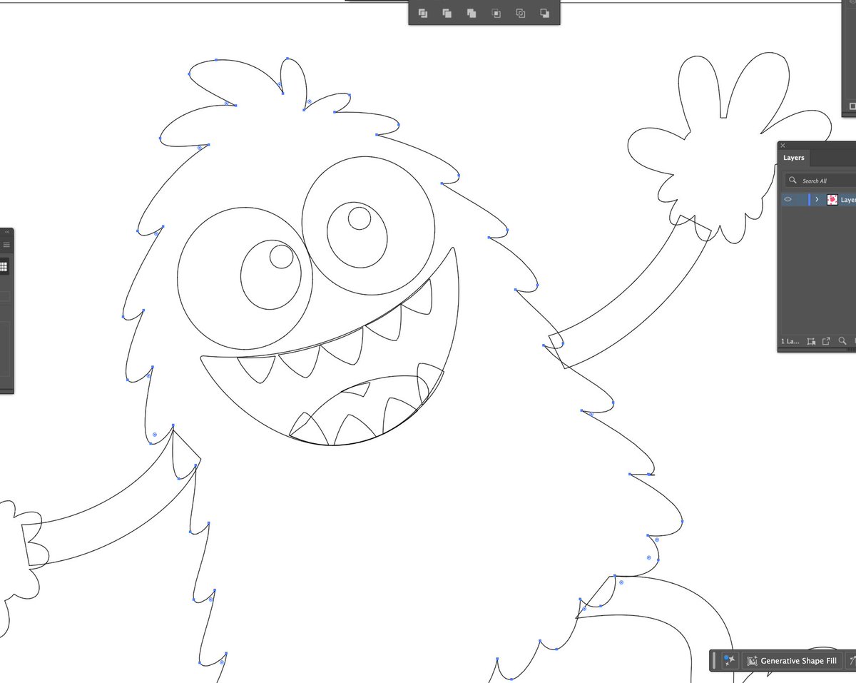 扁平色彩插画：卡通怪物，Yo Gabba Gabba! 风格。 - 身体是圆润的圆锥形，覆盖着蓬松的粉色毛发。 - 白色大眼睛（googly eyes），咧嘴大笑，露出尖锐的牙齿。 - 细长、...