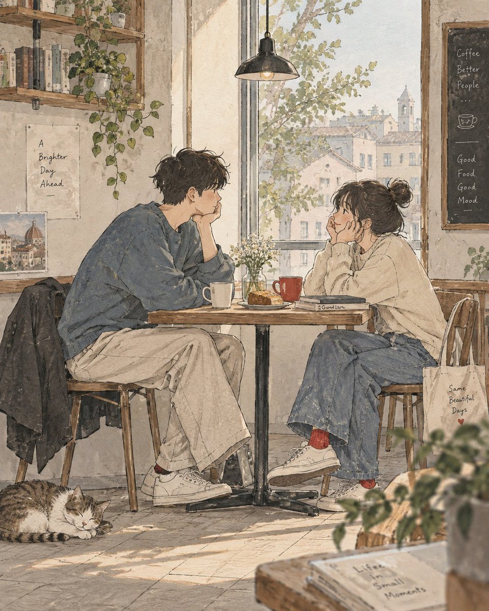 Create a delicate contemporary Japanese slice-of-life illustration showi...