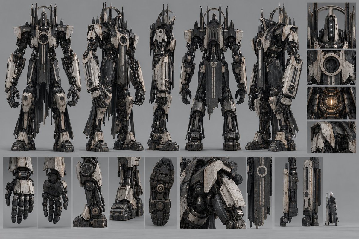 使用以下三张参考统一视觉设定： 参考1：主角角色设定。📷Cybernetic Elder Warrior Character Sheet.png 一位年长女性赛博战士，短白发，面容冷峻，额头有...