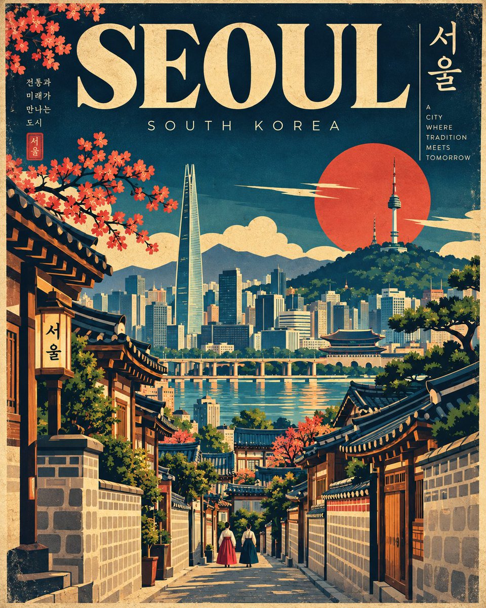 为 [CITY, COUNTRY]（城市, 国家）创作一幅高端的复古现代日式几何风格旅行海报,严格采用 4:5 纵向画幅比例。 采用精致的扁平矢量、中世纪日式旅行海报美学风格,使用大胆的几何形...