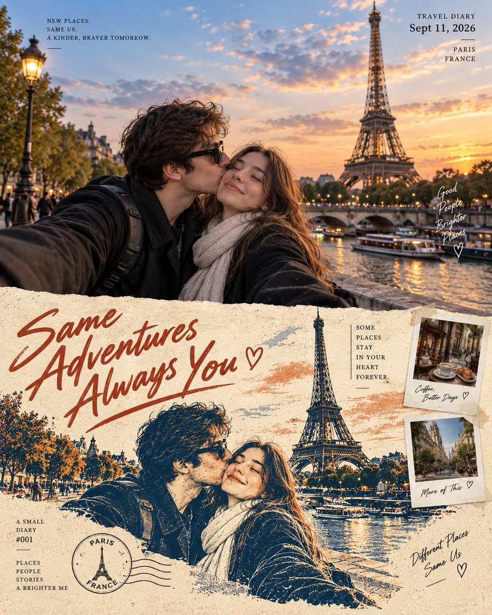 Create a vertical 4:5 cinematic travel-diary poster built around one bea...