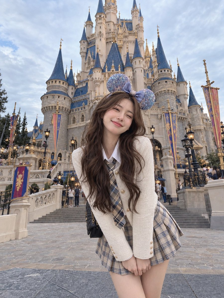 GPT image 2.5 on chatgpt Prompt 一张真实自然的旅行抓拍照片，拍摄一位年轻的东亚女性在童话城堡里度过有趣、神奇的一...