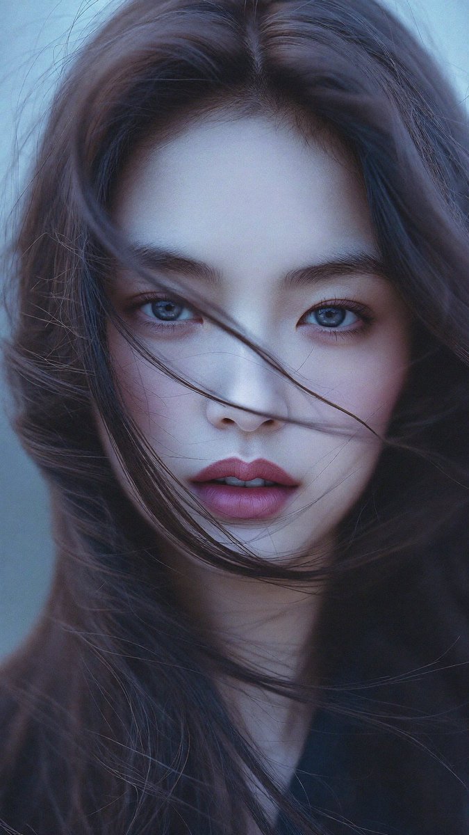 [Higgsfield Soul 2.0 提示词] ar 9:16 2K 电影感的特写肖像：一位年轻的东亚女性，肌肤如瓷般苍白细腻，五官精致典雅...
