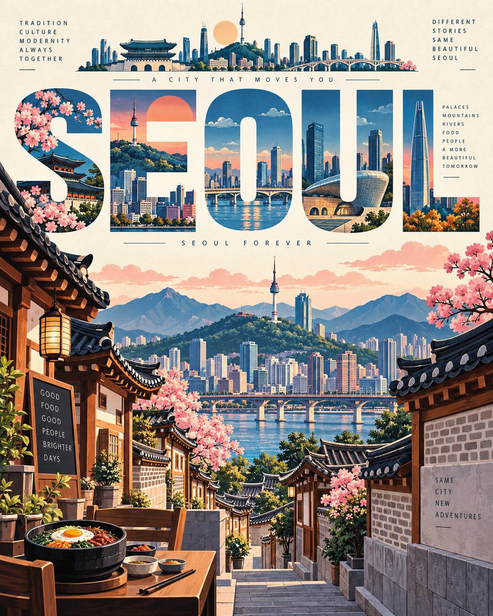 为 [LOCATION] 制作一张超高分辨率的优质旅行海报，严格采用 4:5 竖向格式。 自动识别 [LOCATION] 最具标志性和视觉吸引力的元素——地标、建筑、街道、交通、自然、美食、文...